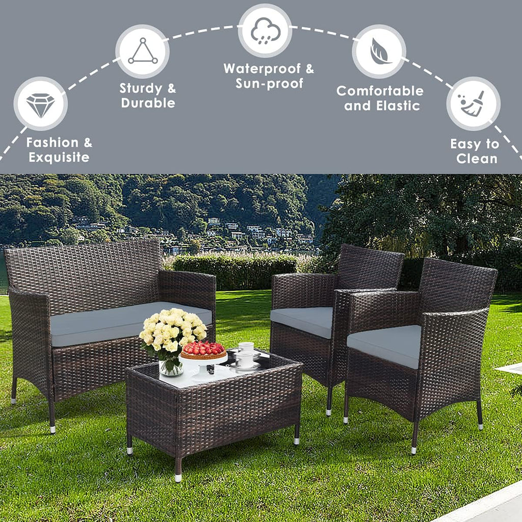 4-Piece Rattan Patio Set, Outdoor/Indoor Wicker Conversation Set for Pool, Backyard, Lawn