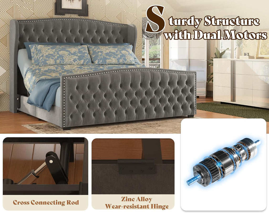 Queen Adjustable Bed Frame with 51" Velvet Upholstered Headboard