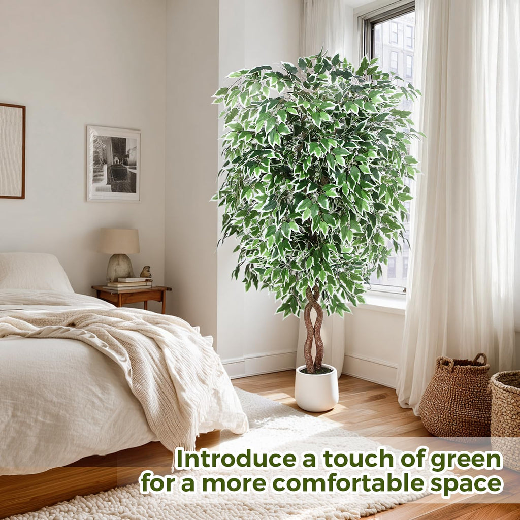 6ft Artificial Ficus Tree, Tall Fake Trees Indoor with Planter