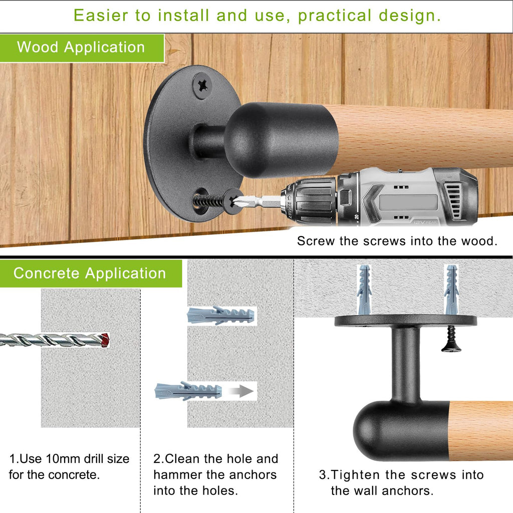 75 Inch Wood Handrail Wall Mount Handrails for Indoor Stairs