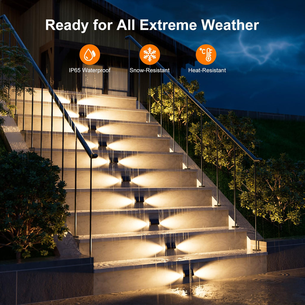 Solar Step Lights, Waterproof, Warm White Dual-Sided Glow