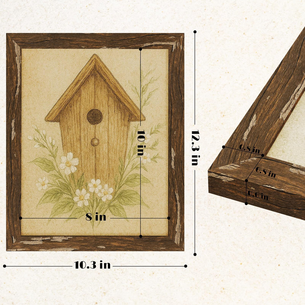 8x10 Rustic Farmhouse Picture Frames with Vintage Prints, Set of 4
