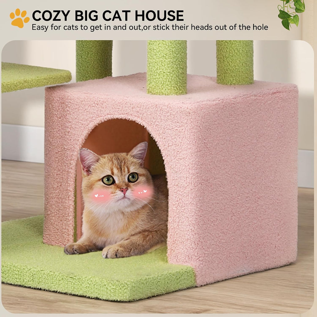 Tall Flower Cat Tree Tower with Detachable Perch, 65in Cute Cat Climbing Tower for Indoor Cats with Cat Condo