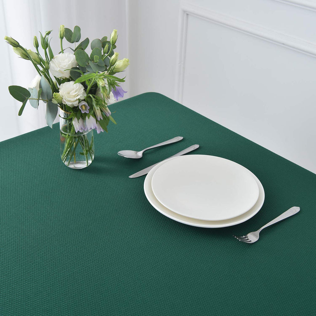 2 Pack Rectangle 52 x 70 Inch Hunter Green Textured Christmas Tablecloth Spillproof Wrinkle Free Table Cloth Dining