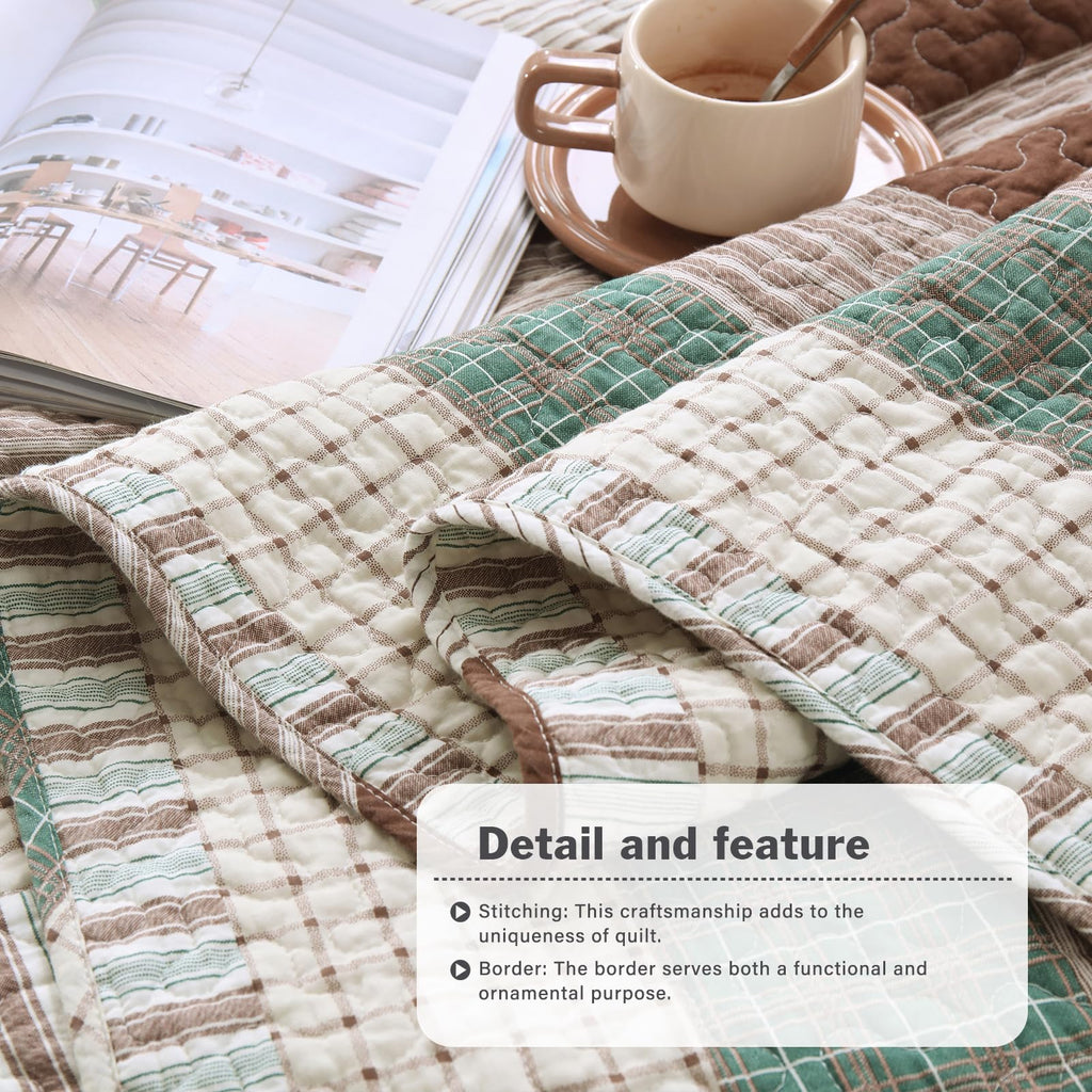 100% Cotton Quilt 3 Piece Farmhouse Striped Bedspread