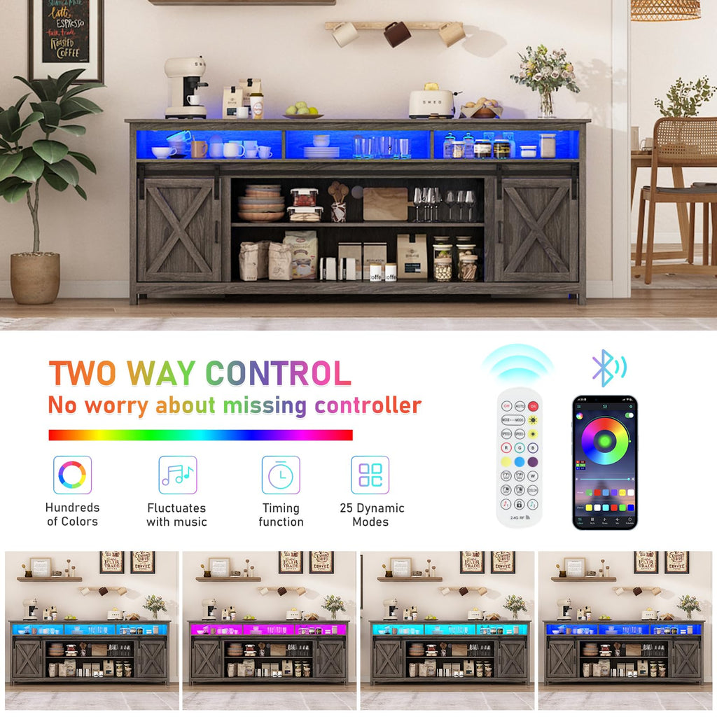 80" LED Farmhouse TV Stand for 90/85/80 Inch TVs, Tall Entertainment Center Storage Cabinets w/Power Outlets and