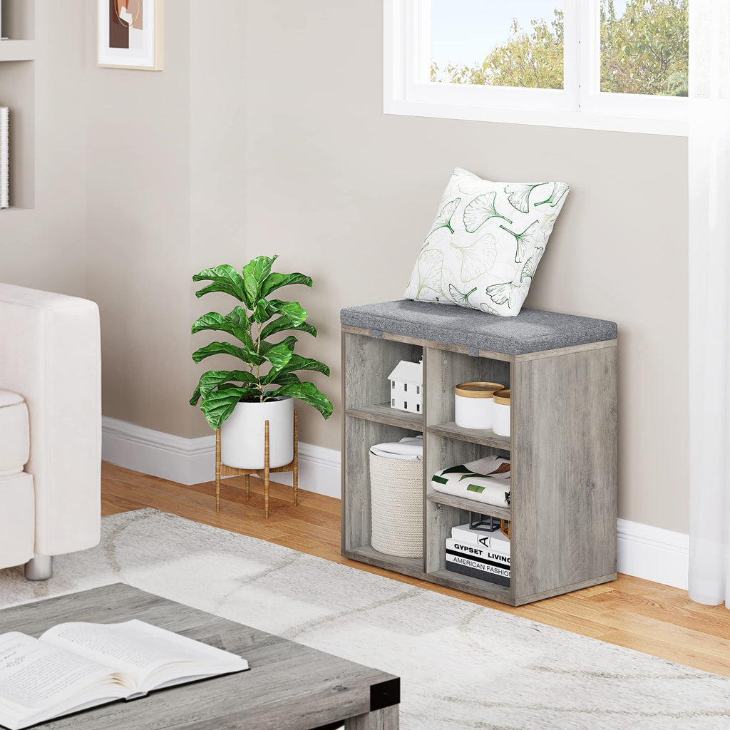 20in Shoe Bench Entryway with Storage, Cubby Storage Bench with Cushion, Small Shoe Rack Bench with 3-Tier Adjustable
