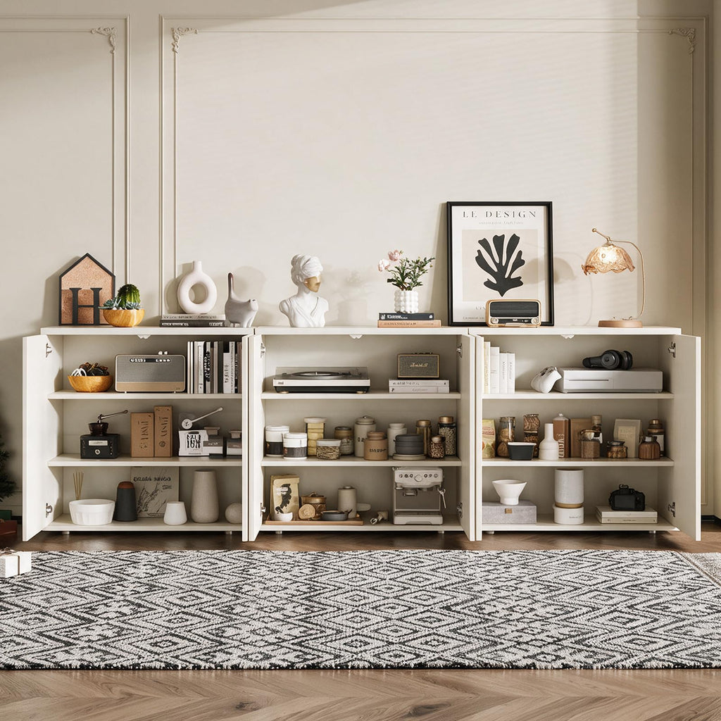 94.5" Fluted Sideboard Cabinet with Storage, Buffet Credenza, White