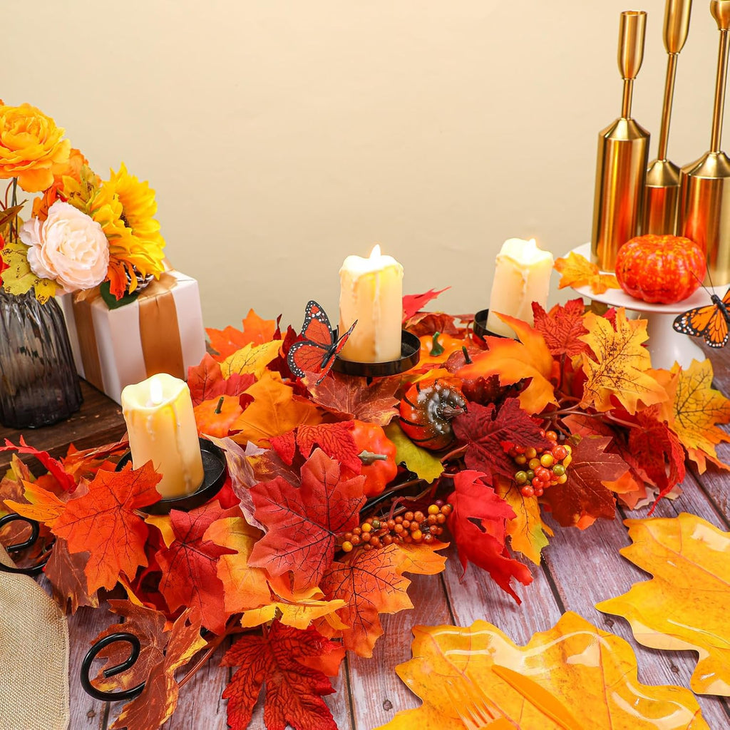 Fall Candleholder Centerpiece Maple Leaf Pumpkin Table,Bright Style