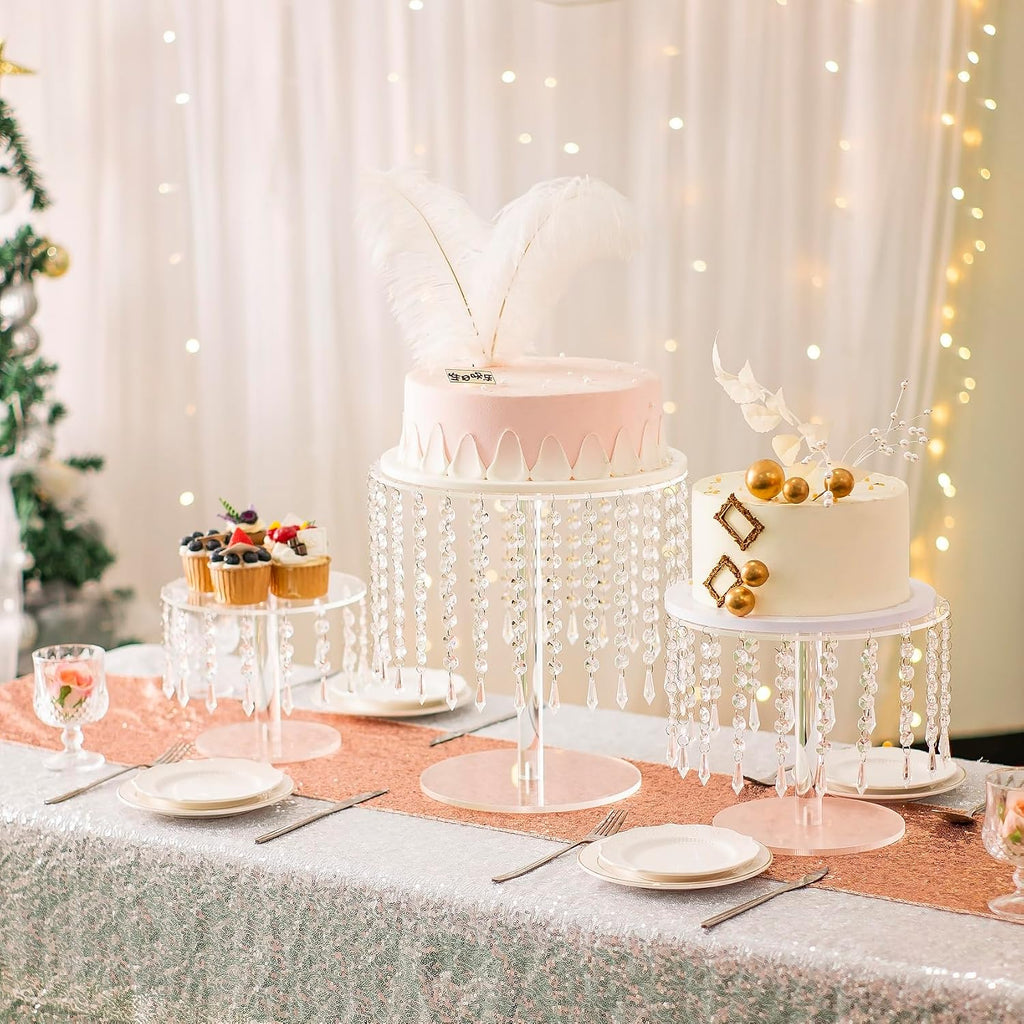 Cake Stands for Party, Clear Acrylic Cake Stand for Dessert Table, 12.2in Round Crystal Cake and Cupcake Stand - Set of 3