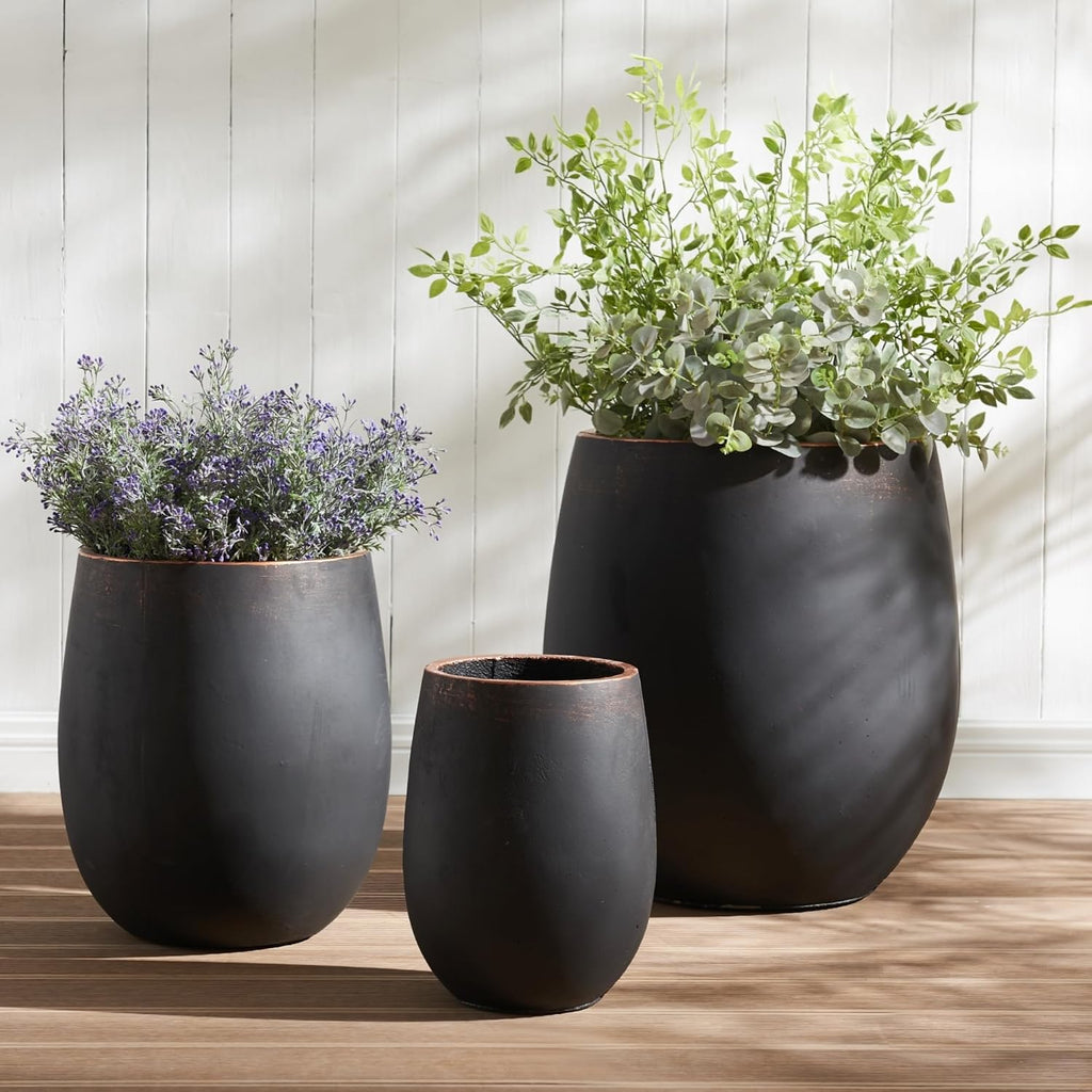 17.7"+13.3"+9.5" Round Weathered Concrete Planters Set of 3 | Handcrafted, Drainage Hole & Plug, Large Indoor Outdoor