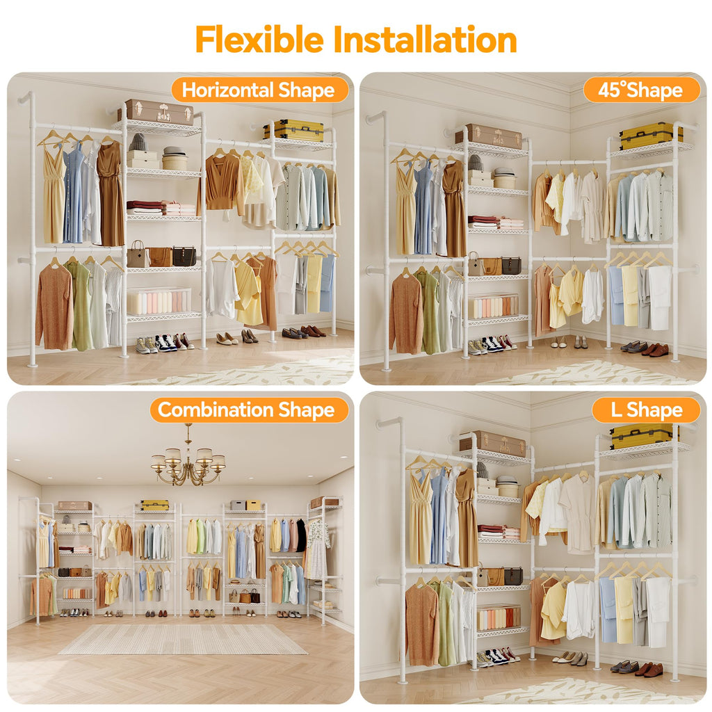 W4 Wall Mounted Clothes Rack, Industrial Pipe Clothing Rack, White