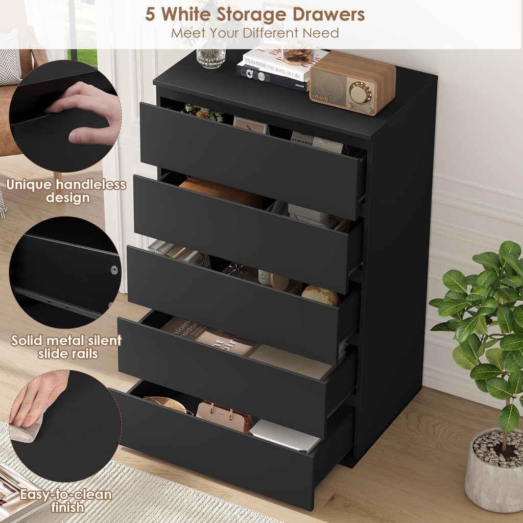 Black Dresser, Dresser, 5 Drawer Chest of Drawers