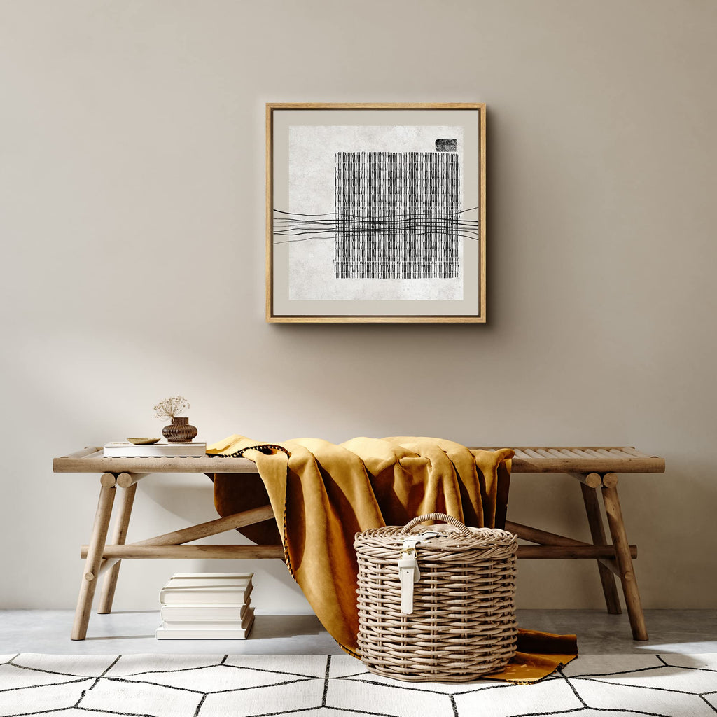 Framed Canvas Print Wall Art Geometric Gray White Pastel Square Polygons Abstract Shapes Illustrations Modern Art
