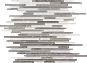 Linear Mosaic Glass Tile White & Grey 11.8x11.8 Polished 4.83 sq ft 5-Pack | Mesh-backed sheets. Kitchen backsplash