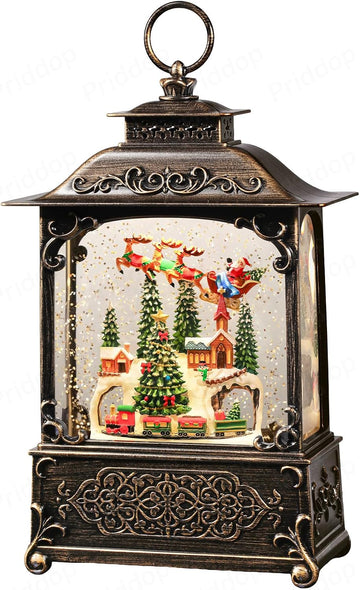 Village Snow Globe Christmas Decorations Indoor Santa Claus Reindeer Church Cabin Snow Village Scene Gifts Classic