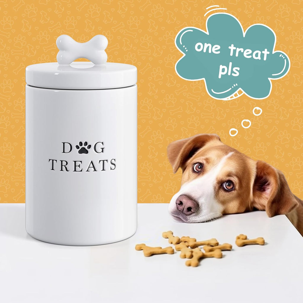 Ceramic Dog Treat Container with Airtight Lid (White)