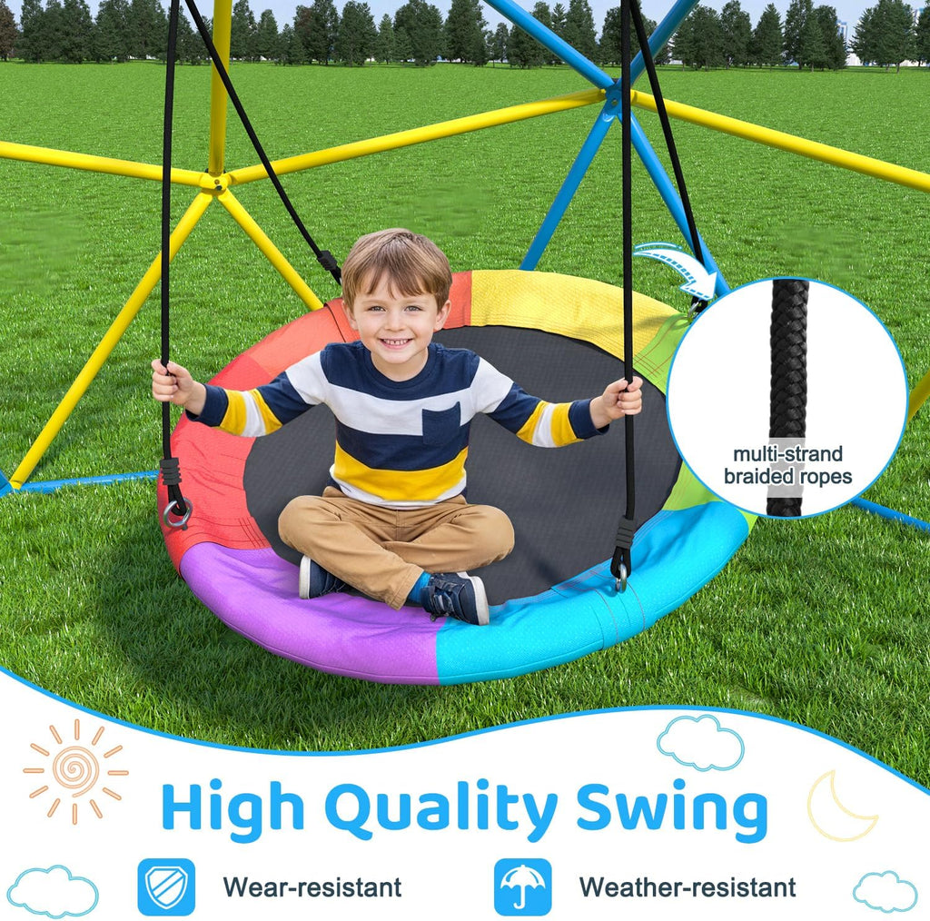 Climbing Dome with Rainbow Saucer Swing, 10FT Indoor Jungle Gym for Kids