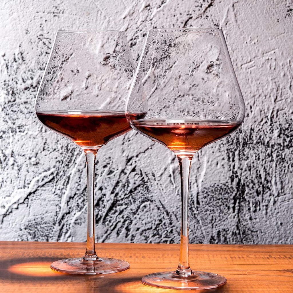 Hand Blown Red Wine Glasses Set of 4 - 23 oz Burgundy Wine Glasses With Long Stem - Large Premium Crystal Wine Glass
