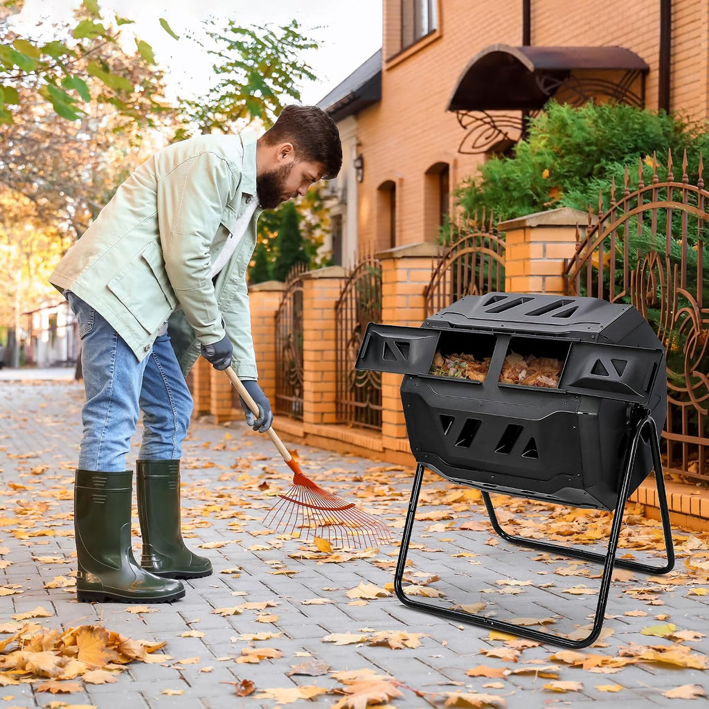 43 Gallon Compost Tumbler Bin Composter Dual Chamber BPA Free Compost Bin Outdoor Rotating Garden Yard Waste Bins