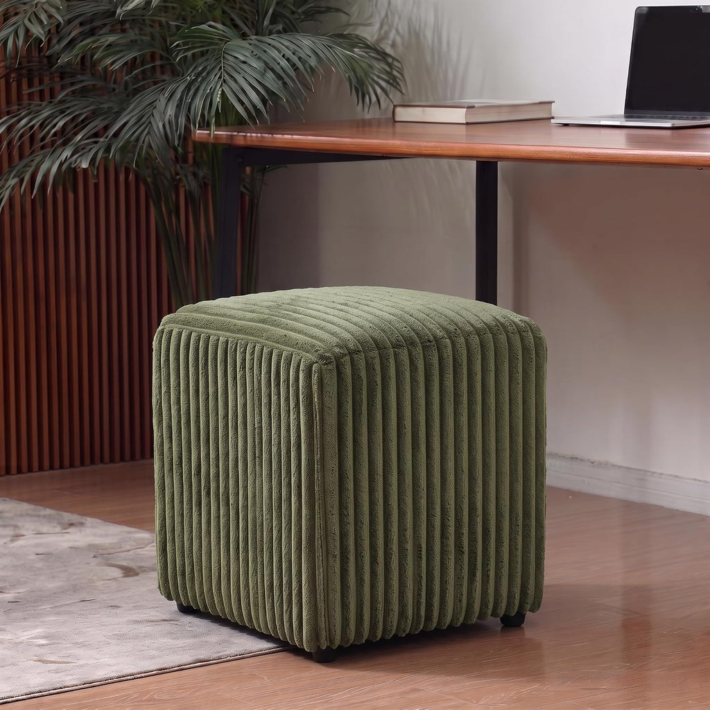 Modern Square Vanity Stool, Small Striped Pattern Ottoman, Cute Velvet Foot Stool, Tufted Fabric Footrest