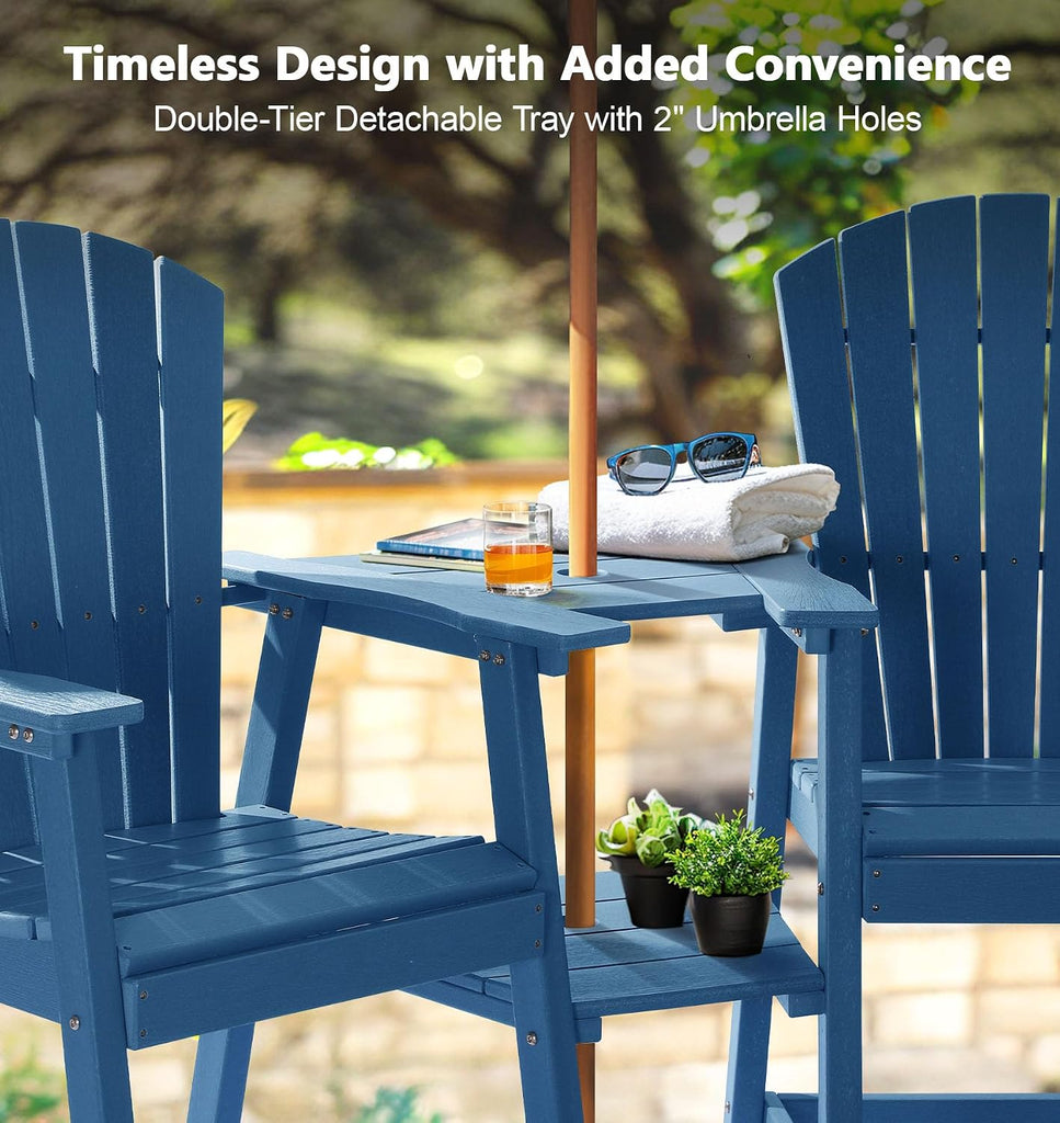 Tall Adirondack Chairs Set of 2, All-Weather HDPE Patio Chairs with Double Connecting Trays, Bar Height Heavy-Duty