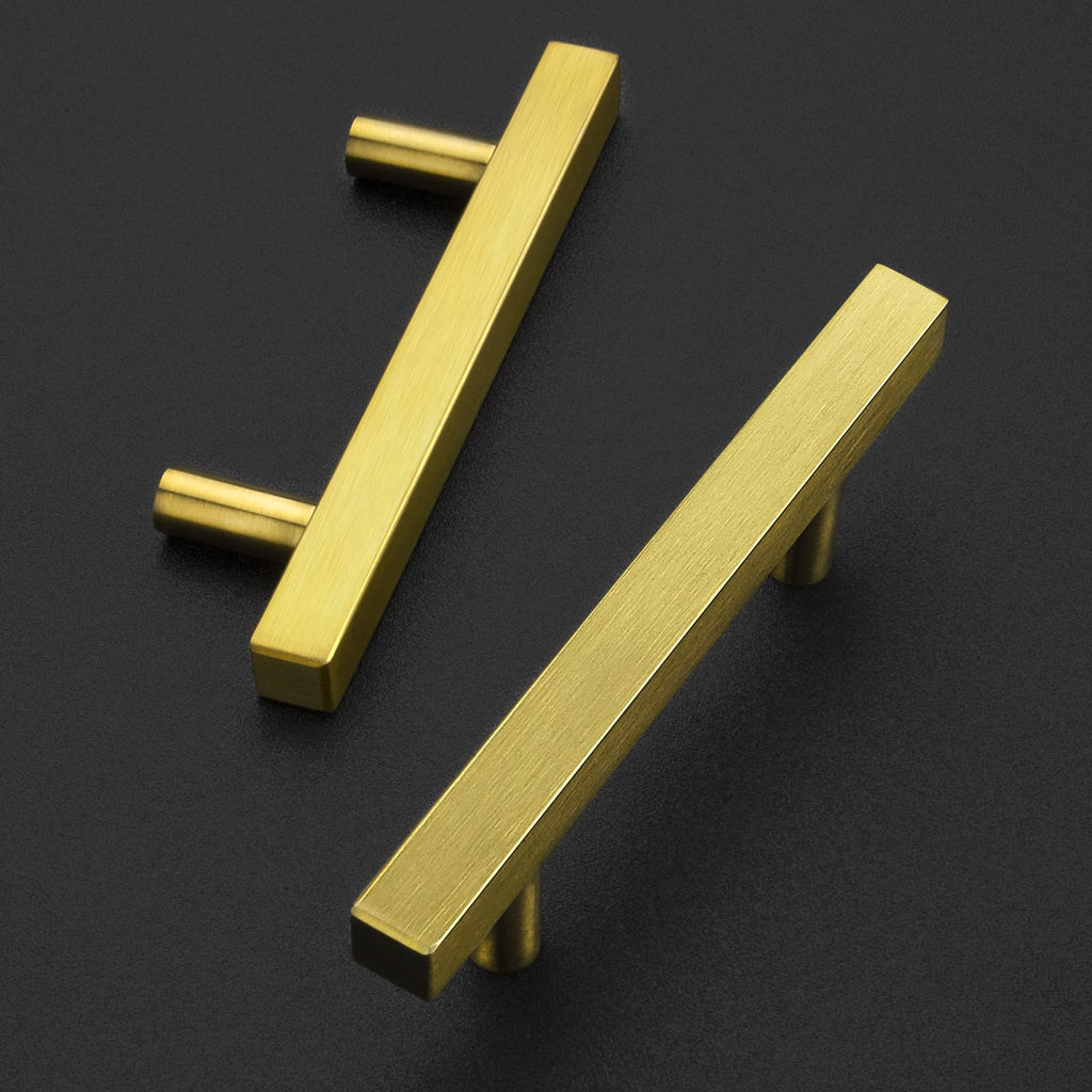 Brushed Brass Cabinet Hardware Square Pulls, 3.75 Inch, 25 Pack