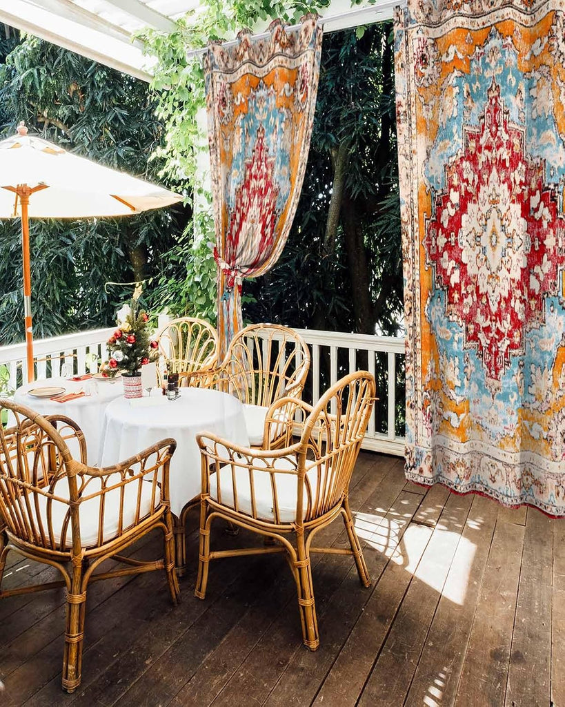 Orange Boho Outdoor Curtain Waterproof, Vintage Ethnic Geometric Weatherproof Outside Curtains with Grommet Top