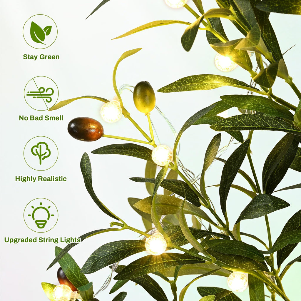 6FT Lighted Artificial Olive Tree with Planter & Basket