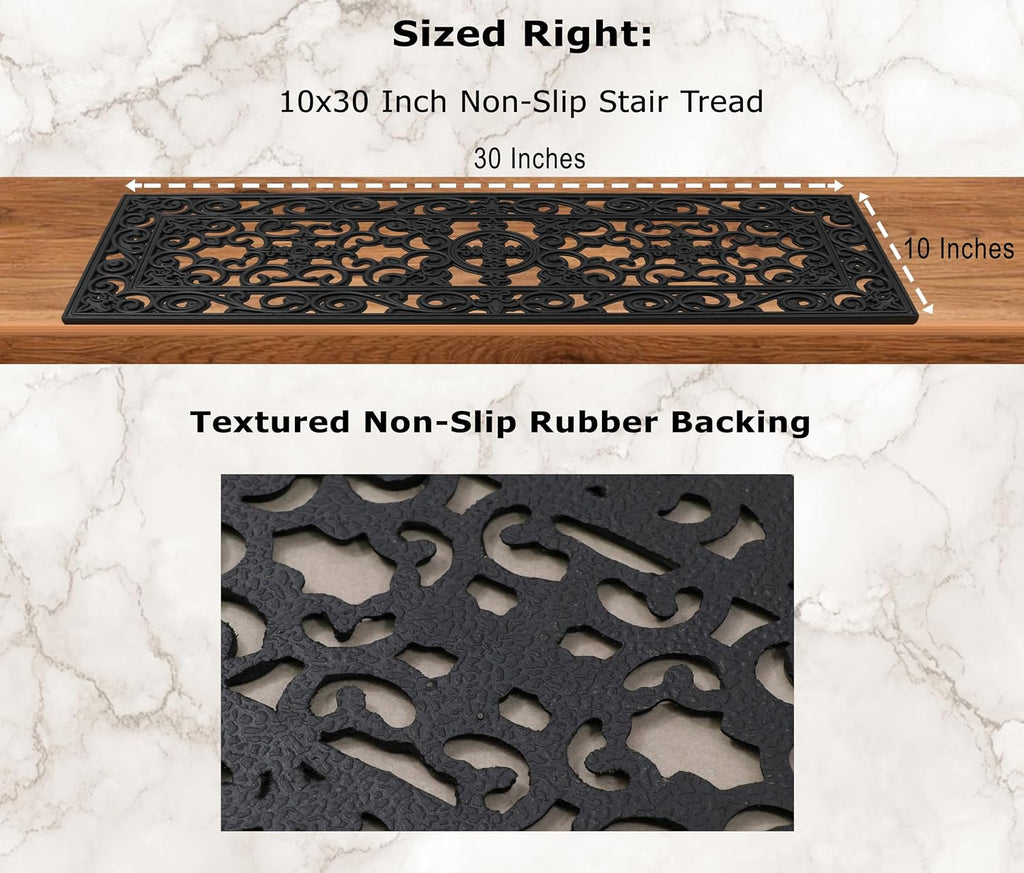 Stair Treads - 4 Pack 10x30 inch Non-Slip Rubber Stair Mats | Sturdy Heavy Duty Drainage Staircase Step Mats