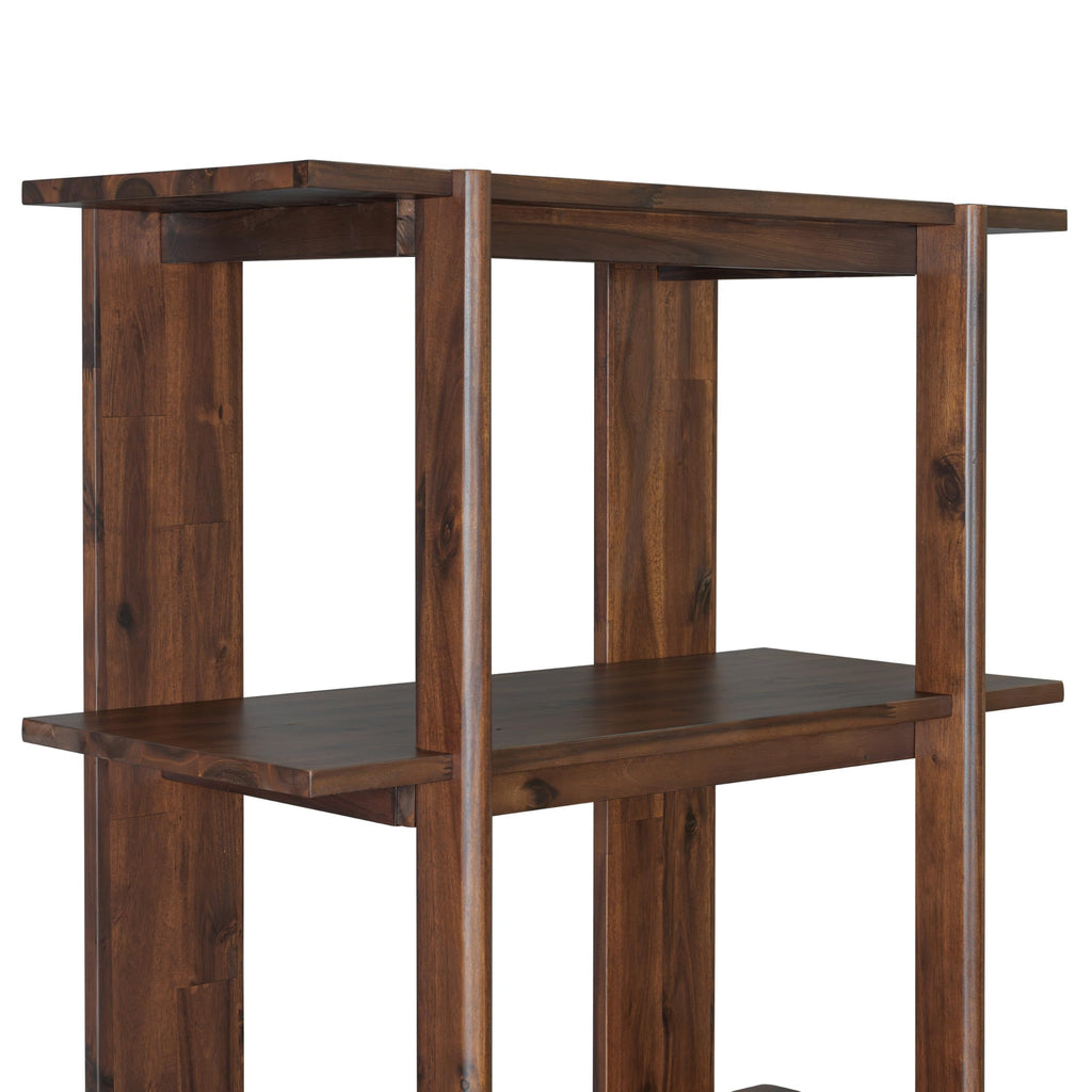 4 Shelf Narrow Walnut Bookcase H-70 L-33 Acacia Wood Open Bookshelf