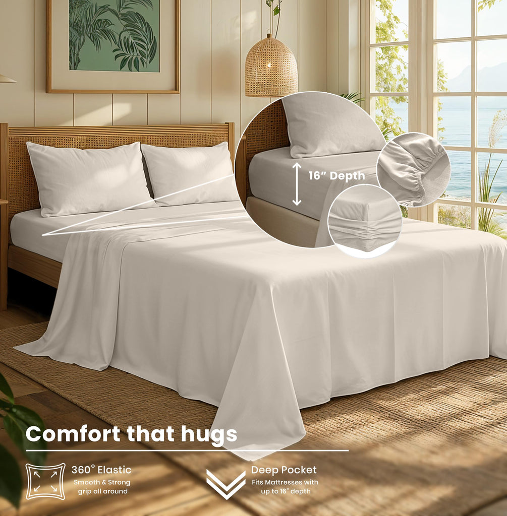 100% Cotton Flannel Sheets Queen Size, Sand, 4 Piece