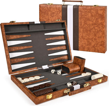 Backgammon Board Game Set (15 Inches) for Adults and Kids,Classic Board Strategy Game,Portable and Travel Backgammon