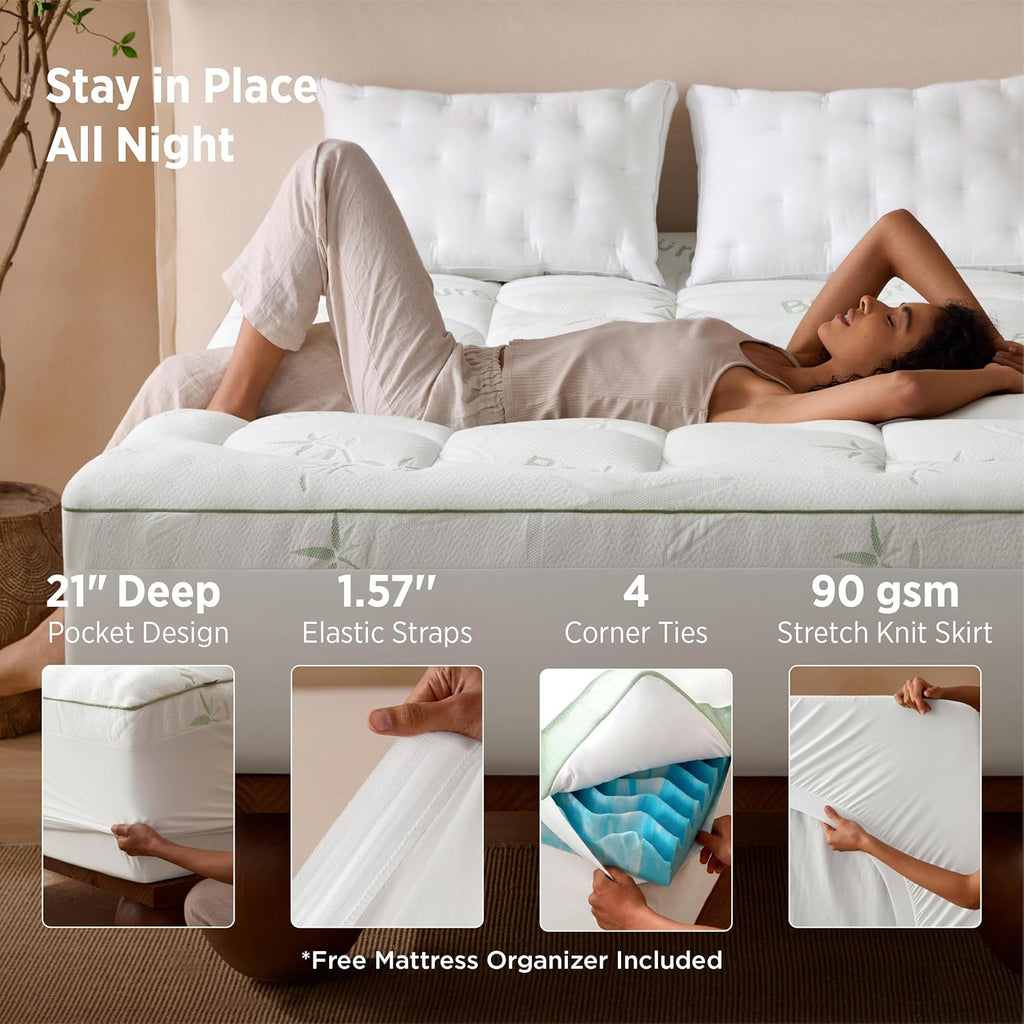 2-in-1 Mattress Topper, 5 Inch Memory Foam Mattress Topper Queen, 3 Inch Memory Foam + 2 Inch Viscose Made from
