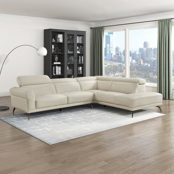 Leather Match L-Shaped Sectional Sofa, Right Chaise, Beige