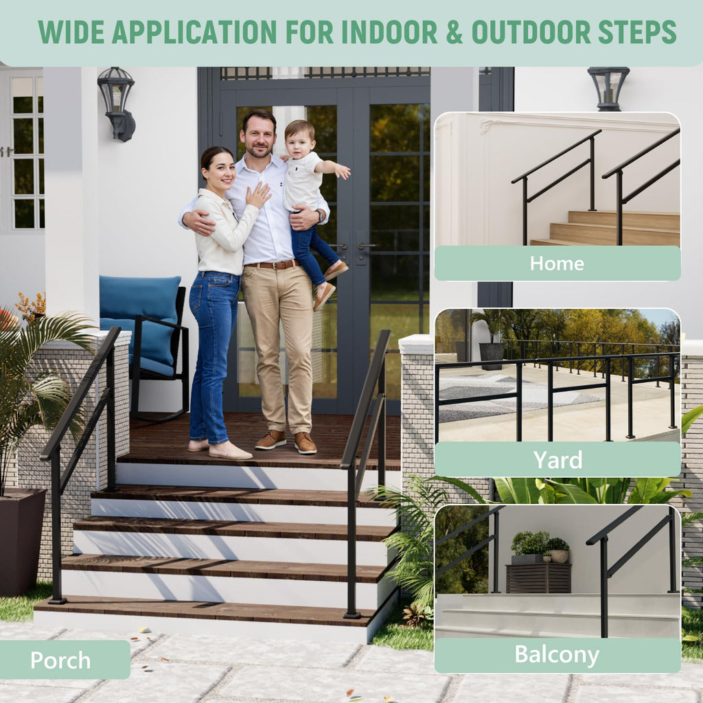 2 Pack Hand Rails for Outdoor Steps, 3-4 Step Railing for Stairs, Adjustable Porch Railing, Hand Rails for
