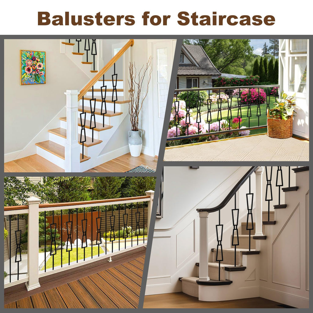 10 Pack Wrought Iron Balusters, 44" x1/2" Deck Balusters - Metal Stair Decorative Balusters Hollow - Stair Balusters