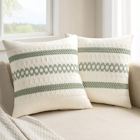 Set of 2 Sage Green Boho Decorative Pillow Covers 18x18 Inch Farmhouse Rustic Couch Throw Pillows Modern Summer
