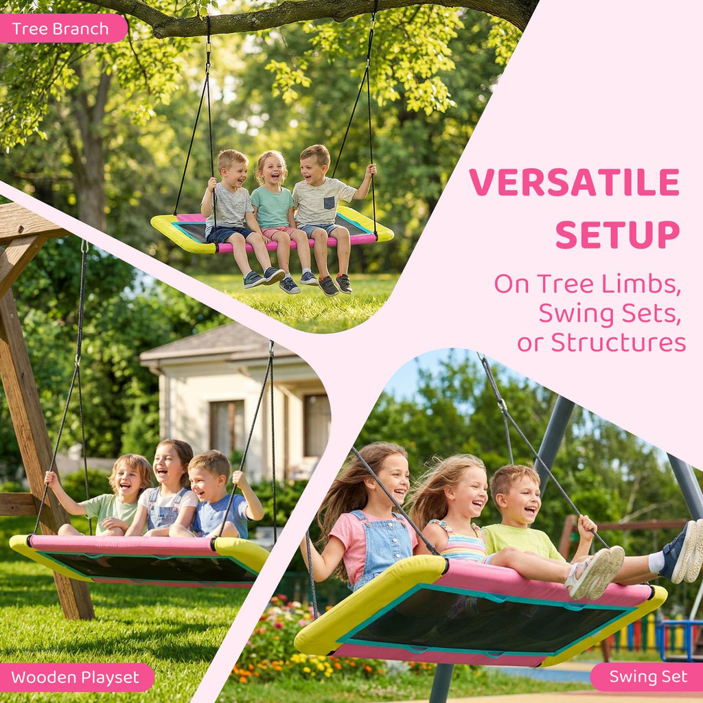 60'' Rectangle Platform Tree Swing for Kids and Adults, Giant Flying Swing with Adjustable Hanging Strap, Waterproof