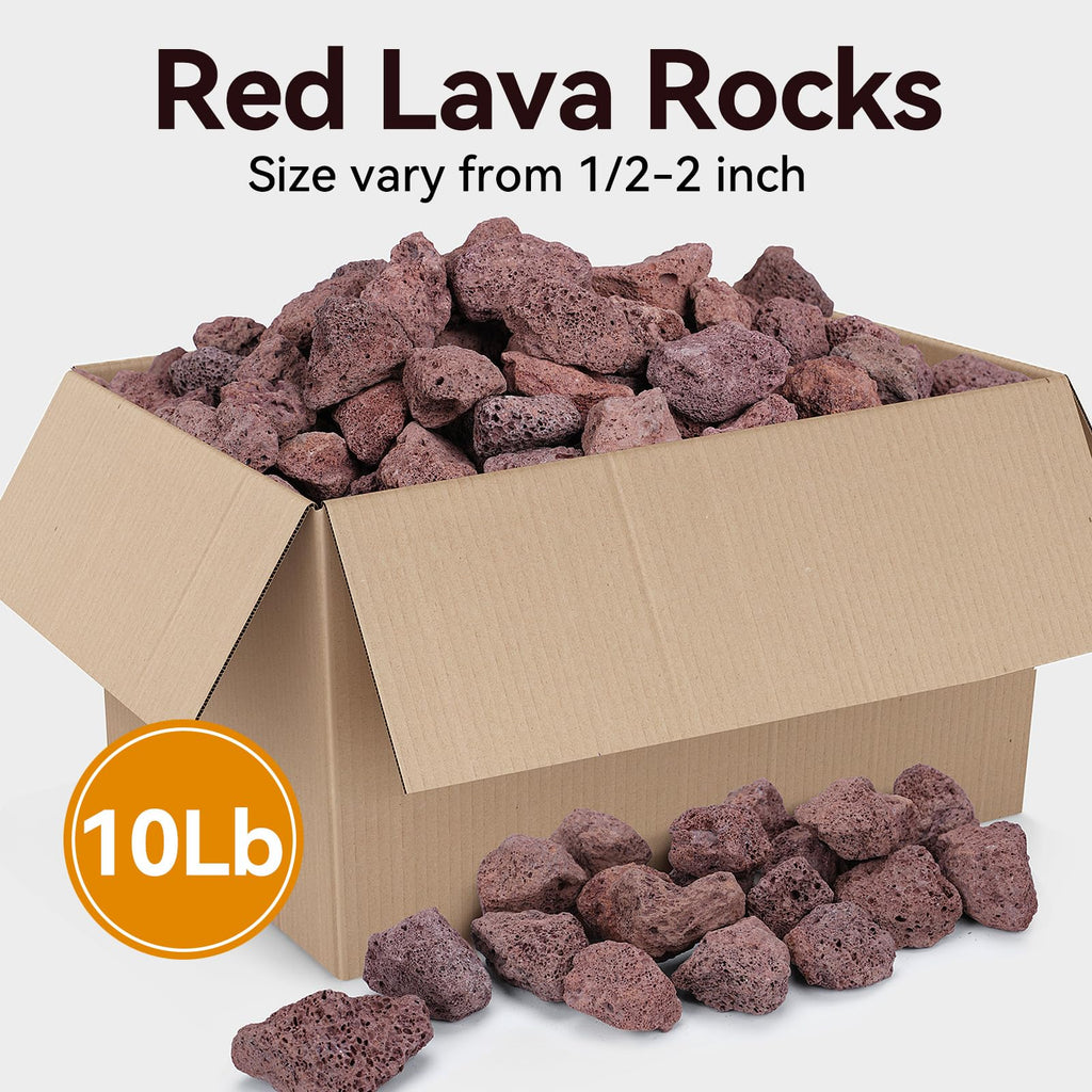 10lbs Lava Rocks for Fire Pit, 1"-2" Red Lava Rocks for Gas Grill