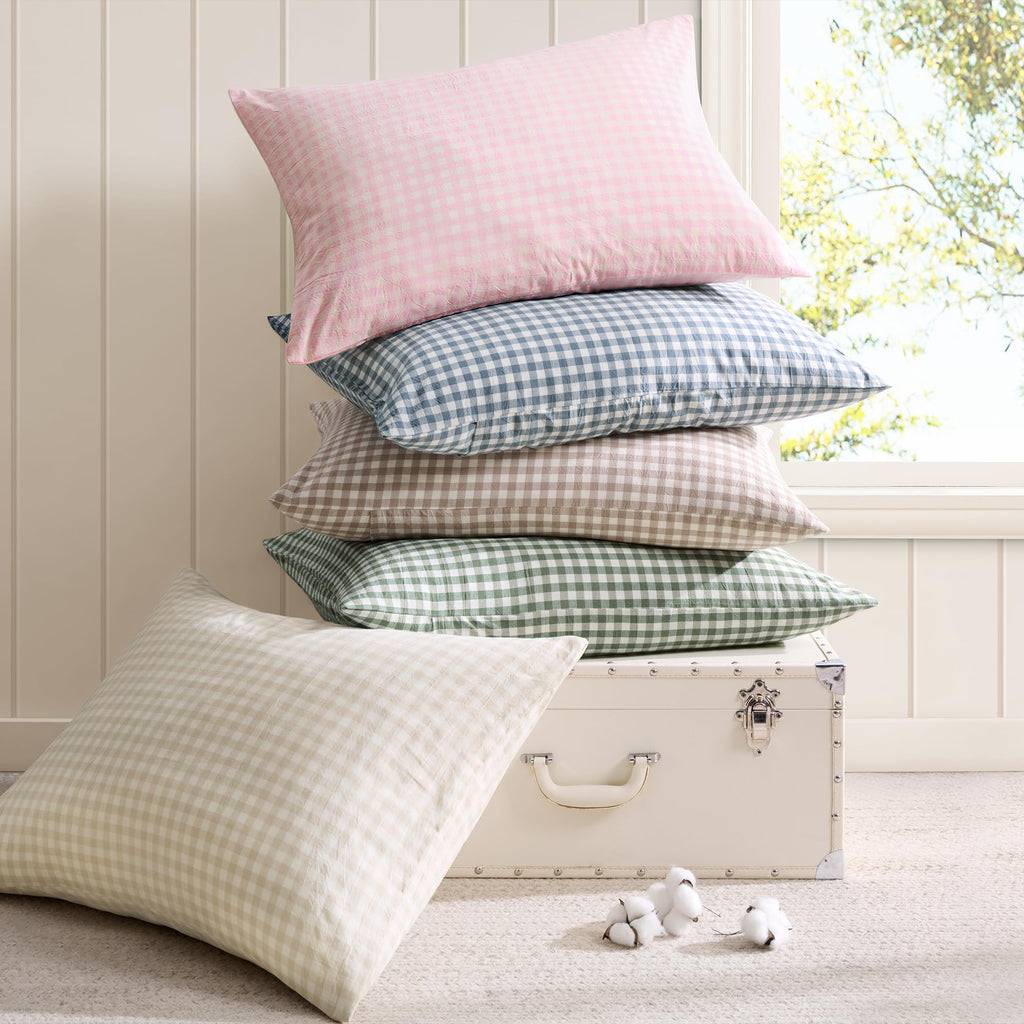 Tan Gingham Duvet Cover, 100% Wash Cotton Bedding Set 3 Piece
