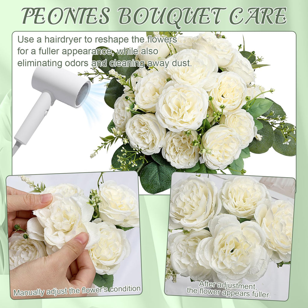 12 Bundles White Artificial Peonies Silk Flowers Bulk