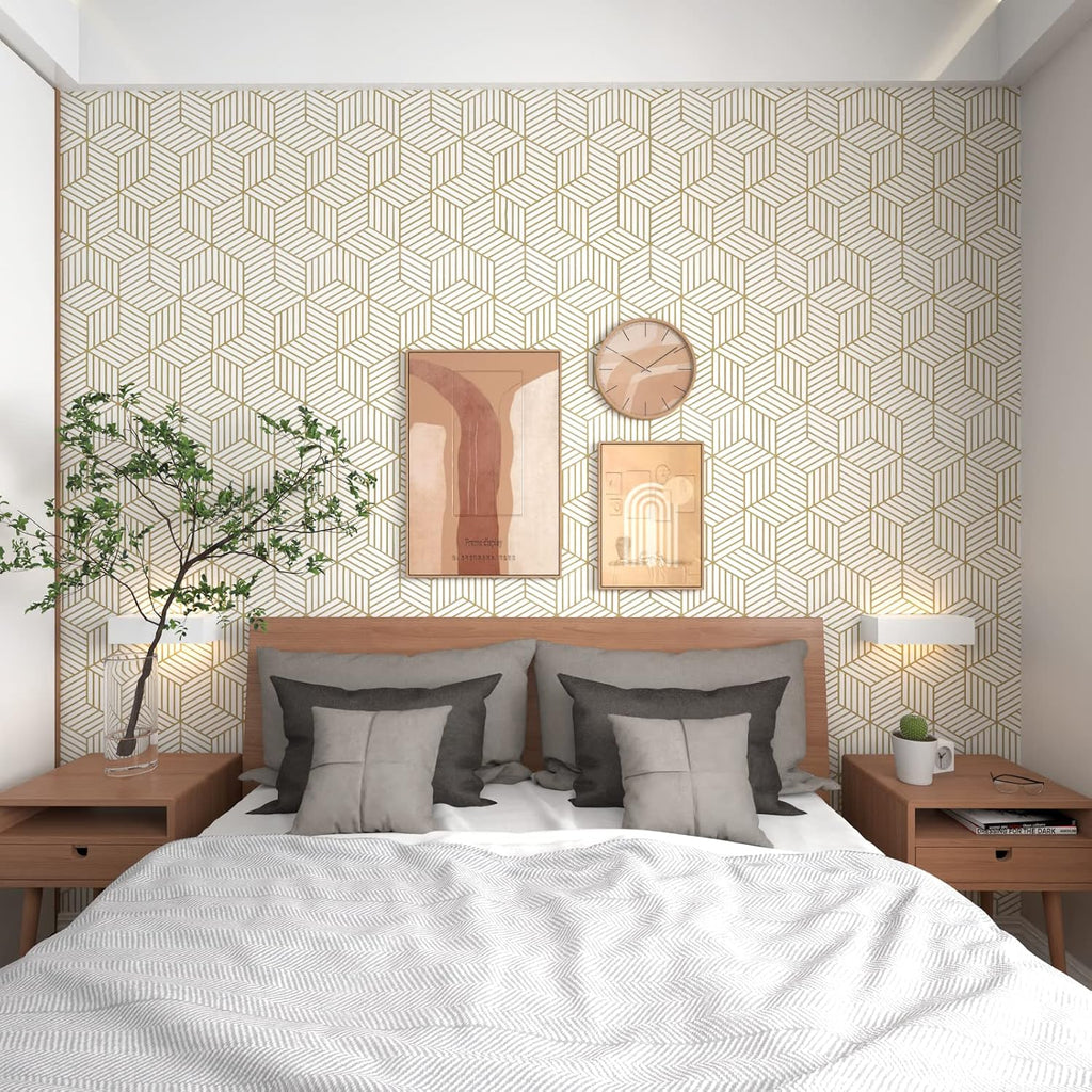 Geometric Contact Paper Peel and Stick Wallpaper Gold 17.7"×393" | Self Adhesive, Removable Wallpaper /Bathroom