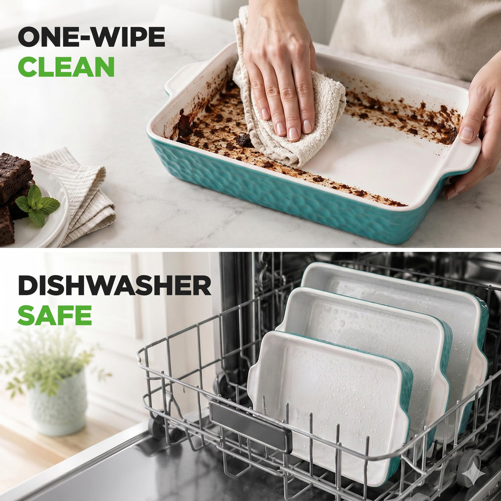 3-pc Casserole Dish Set for Oven, Ceramic Lasagna Baking Dishes, Deep Serving Dish with Handles - Aqua, (14.7"