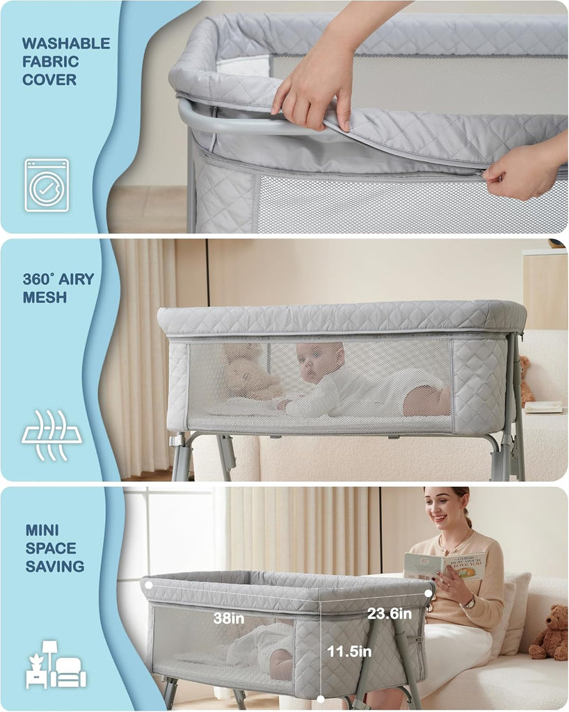 Bassinet Bedside Sleeper for Baby, 2 in 1 Baby Crib for Newborn, Bedside Bassinet with 4 Auto-Lock Wheels &