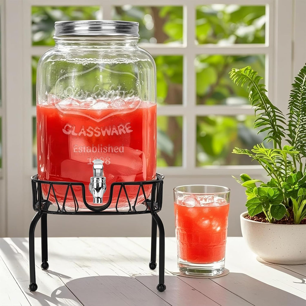 2 Gallon , 1 Pack Clear Beverage Dispenser for Party, BBQ and Picnic, Juice Dispenser with Ice Core, Black Stand
