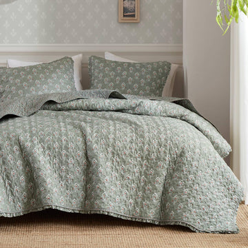Vintage Floral Quilt Set, 3PC Reversible Bedding Set