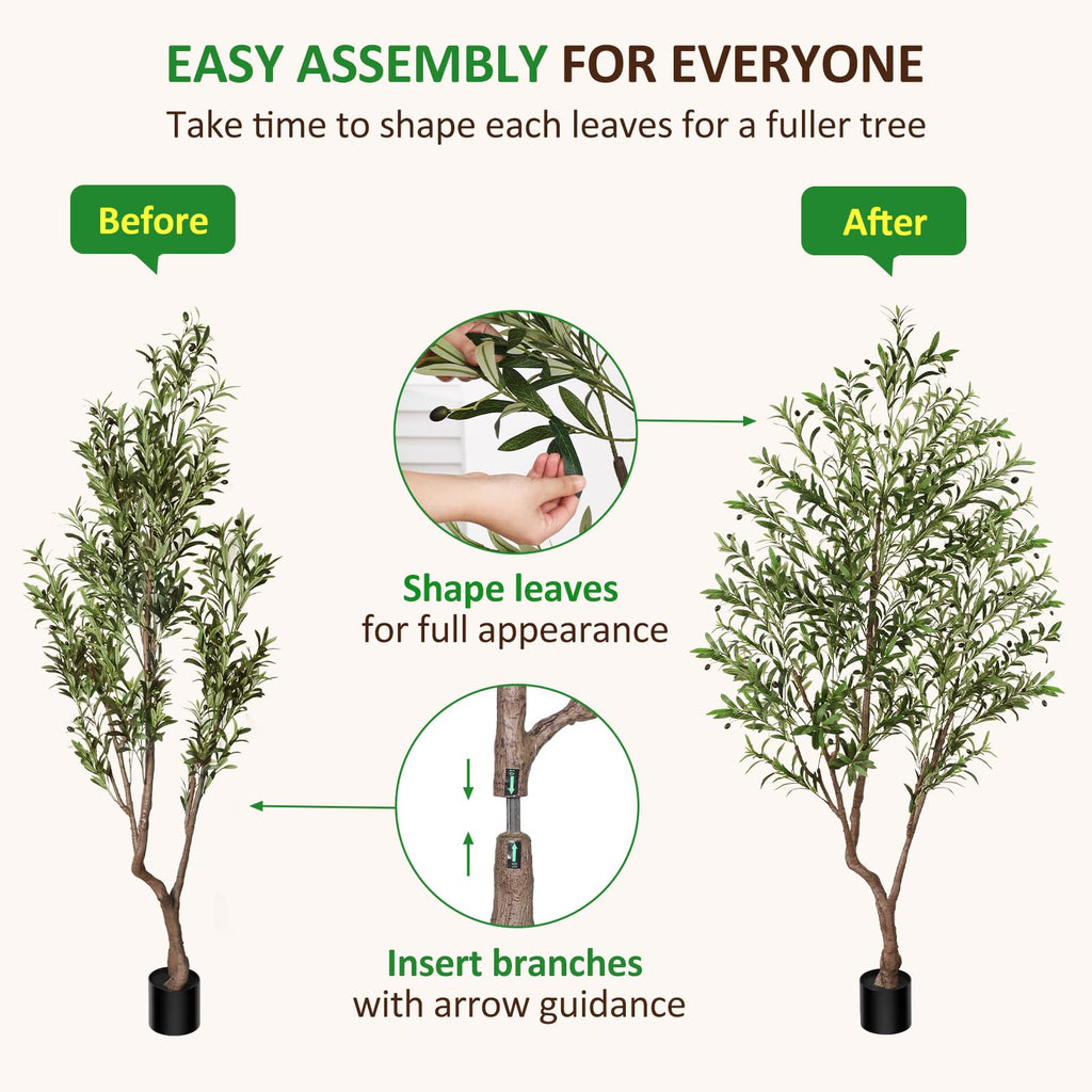 Olive Tree Artificial Indoor 7ft, Tall Faux Olive Tree with Large Olive Branches and Realistic Fruits, Fake Floor