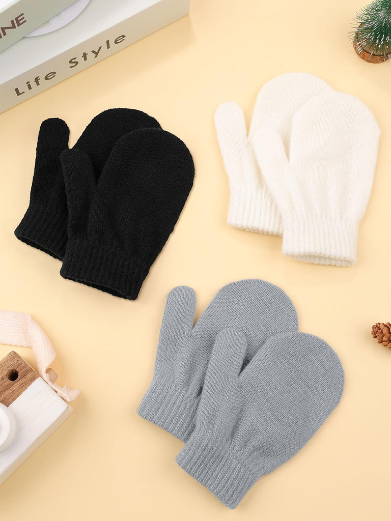 6 Toddler Knitted Mittens Magic Stretch Gloves Winter Warm Knitted Soft Baby Mittens