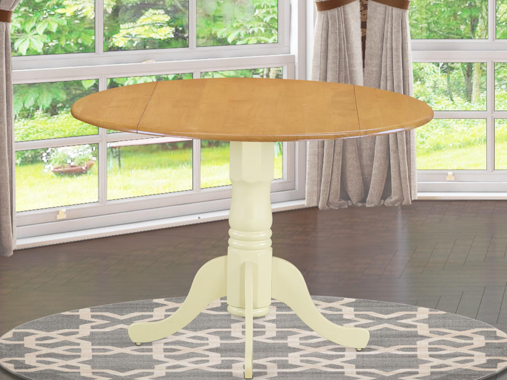 DLT-OMK-TP Dubl Table - a Round kitchen Table Top with Dropleaf & Pedestal Base, 42x42 Inch, Oak & Buttermilk